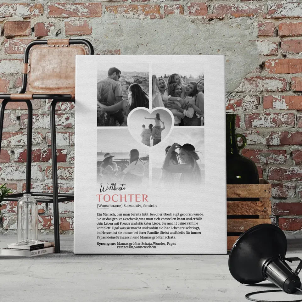 Personalisierte Leinwand Definition Tochter 5 Fotos Black & White Liebe