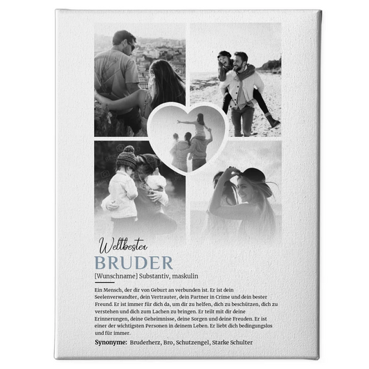 Personalisierte Leinwand Definition Bruder 5 Fotos Schwarz Weiß mit Name 1