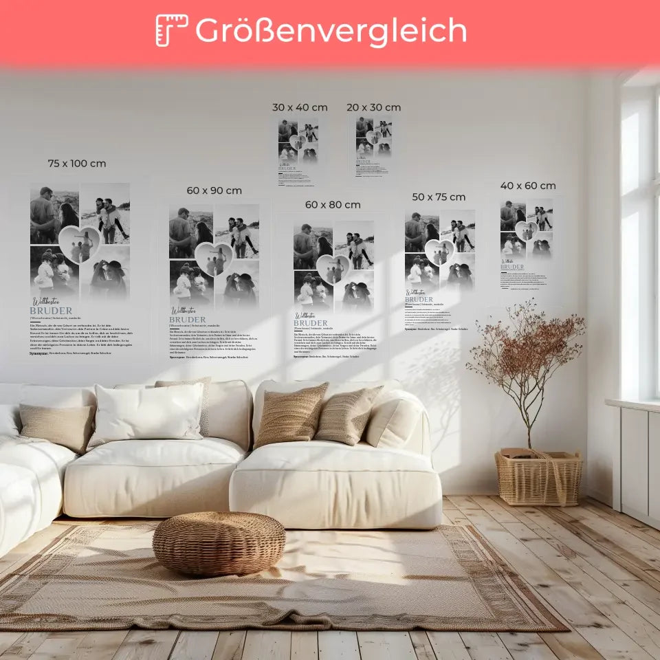 Personalisierte Leinwand Definition Bruder 5 Fotos Schwarz Weiß mit Name