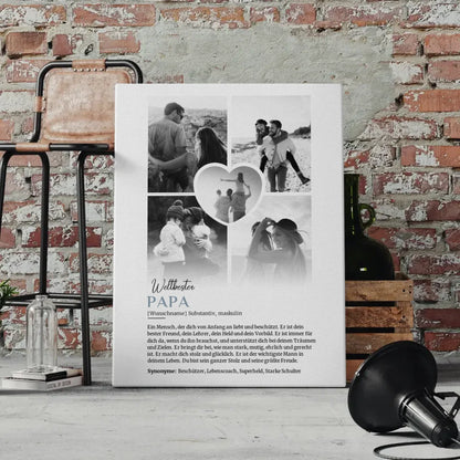 Personalisierte Leinwand Definition Papa 5 Fotos Black & White mit Namen