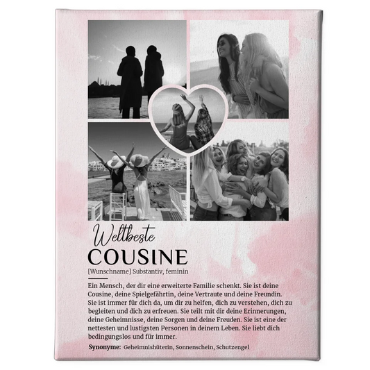 Personalisierte Leinwand mit Name Definition Cousine 5 Fotos Black White 1
