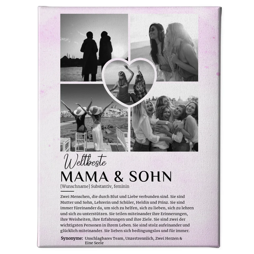 Personalisierte Leinwand Definition Mama & Sohn 5 Fotos Black & White