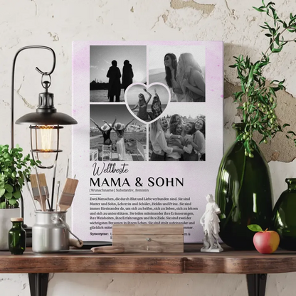 Personalisierte Leinwand Definition Mama & Sohn 5 Fotos Black & White