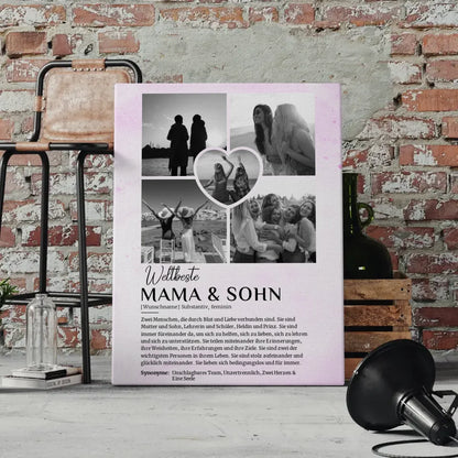 Personalisierte Leinwand Definition Mama & Sohn 5 Fotos Black & White