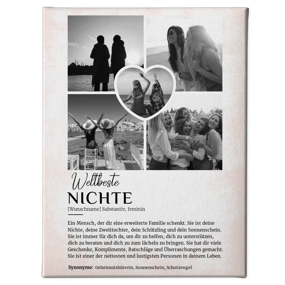 Personalisierte Leinwand Definition Nichte 5 Fotos Black & White