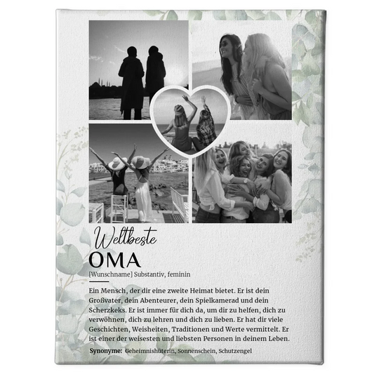 Personalisiertes Leinwandbild Oma Definition 5 Fotos Schwarz Weiß mit Name Eukalyptus 1