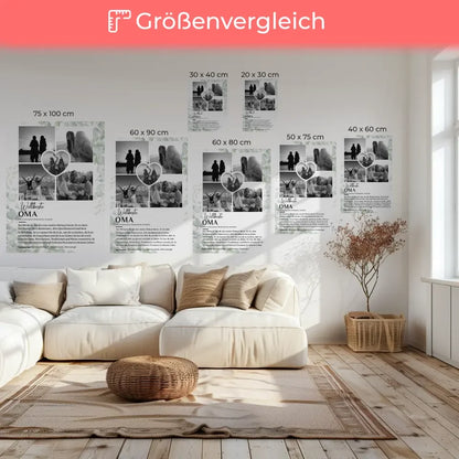 Personalisiertes Leinwandbild Oma Definition 5 Fotos Schwarz Weiß mit Name Eukalyptus