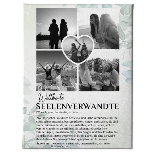 Personalisierte Leinwand Definition Seelenverwandte 5 Fotos Schwarz Weiß 1
