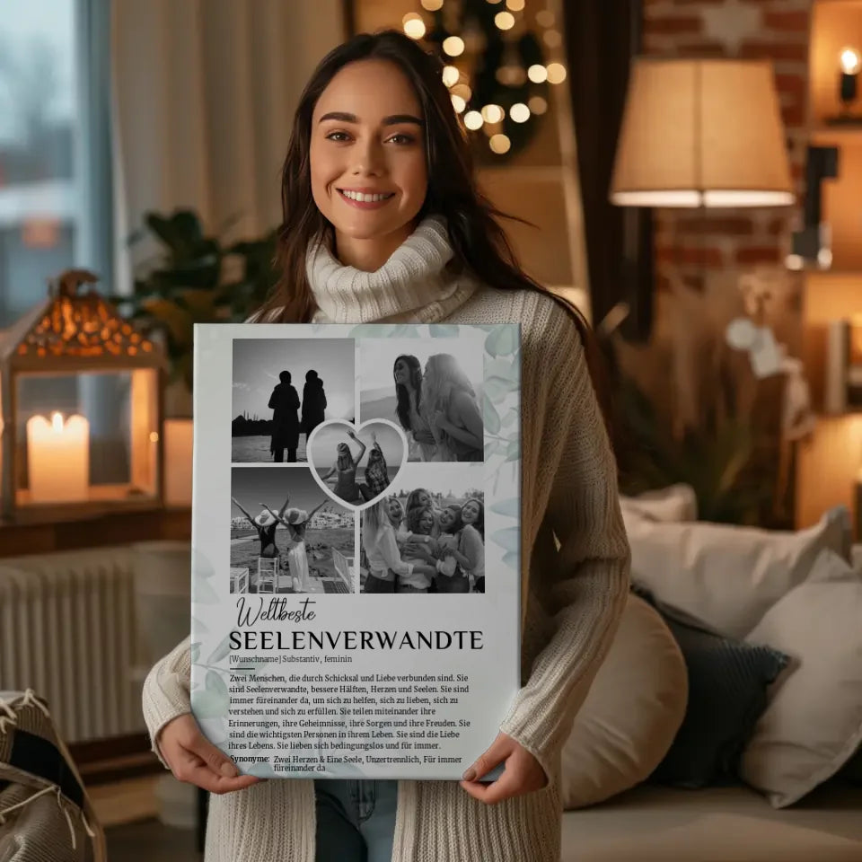 Personalisierte Leinwand Definition Seelenverwandte 5 Fotos Schwarz Weiß