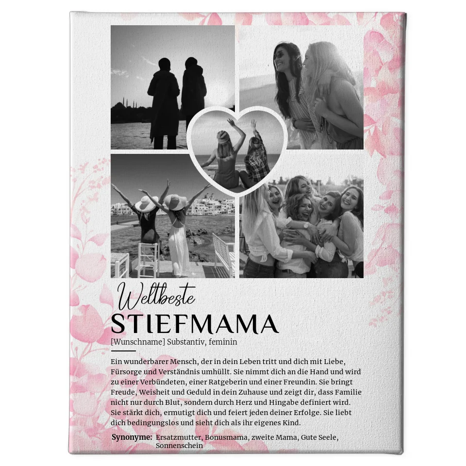 Personalisiertes Leinwand mit Definition Stiefmama 5 Fotos Black & White