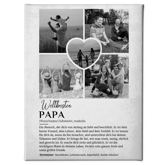 Personalisierte Leinwand Definition Papa 5 Fotos Black & White