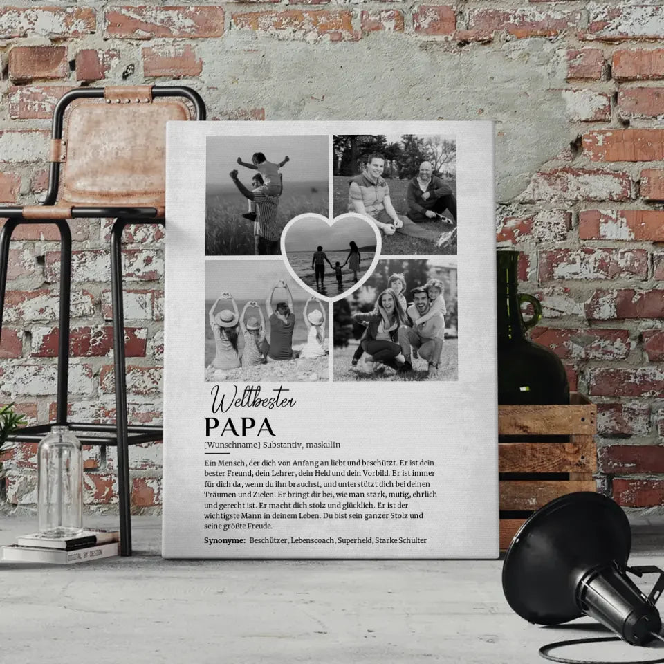 Personalisierte Leinwand Definition Papa 5 Fotos Black & White