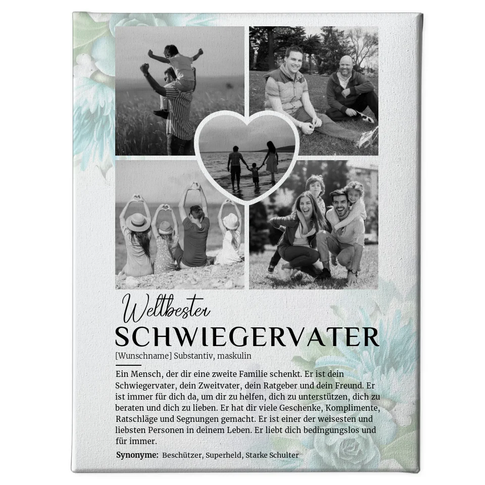 Personalisierte Leinwand Definition Schwiegervater 5 Fotos Black and White