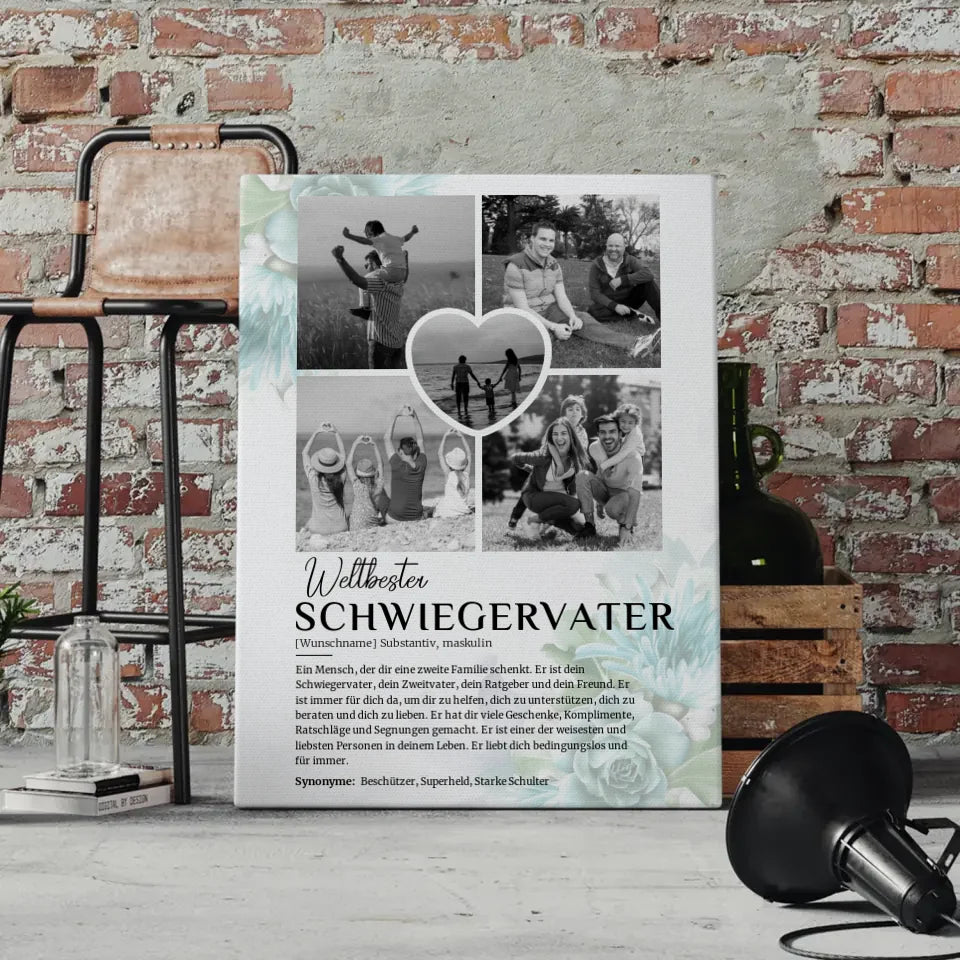 Personalisierte Leinwand Definition Schwiegervater 5 Fotos Black and White