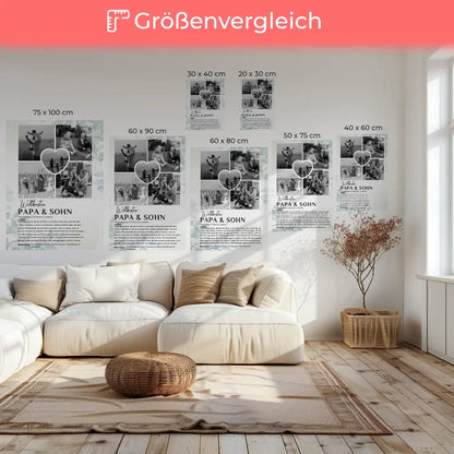 Personalisierte Leinwand Definition Papa Sohn 5 Fotos Schwarz Weiß