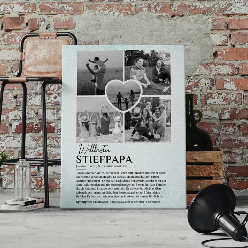 Personalisierte Leinwand Definition Stiefpapa 5 Fotos Black White