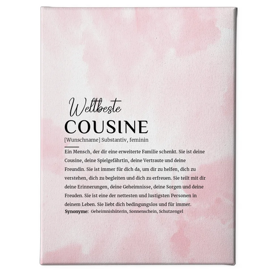 Personalisierte Leinwand Definition Cousine Rosa Aquarell mit Name 1