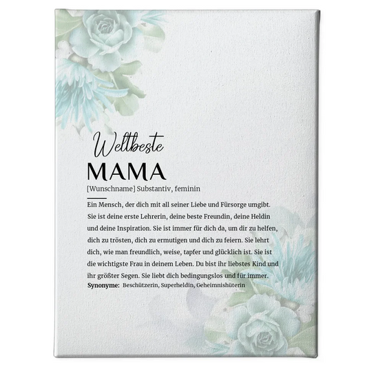 Personalisierte Leinwand Definition Mama Floral Blau mit Name