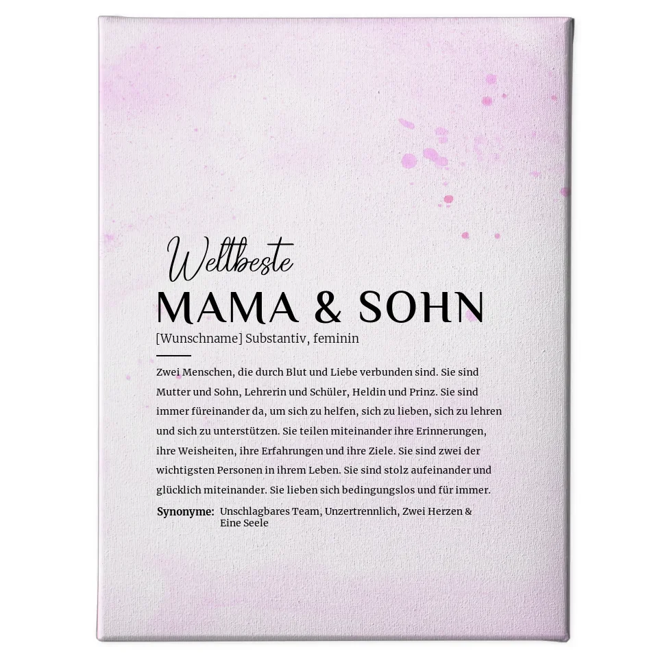 Personalisierte Leinwand Definition Mama und Sohn Lila mit Name