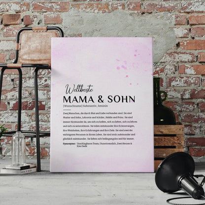 Personalisierte Leinwand Definition Mama und Sohn Lila mit Name