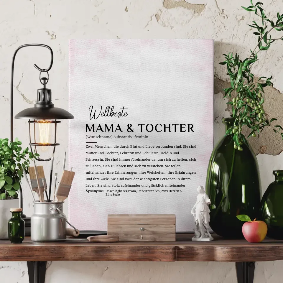 Personalisiertes Leinwand Poster Definition Mama & Tochter Rose Vintage mit Name