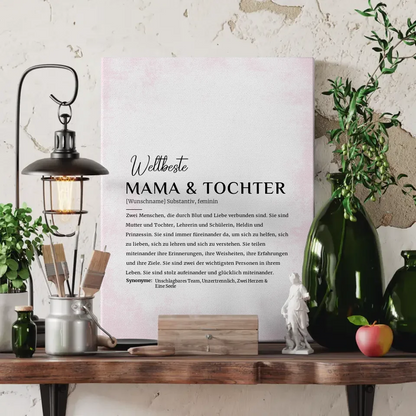 Personalisiertes Leinwand Poster Definition Mama & Tochter Rose Vintage mit Name