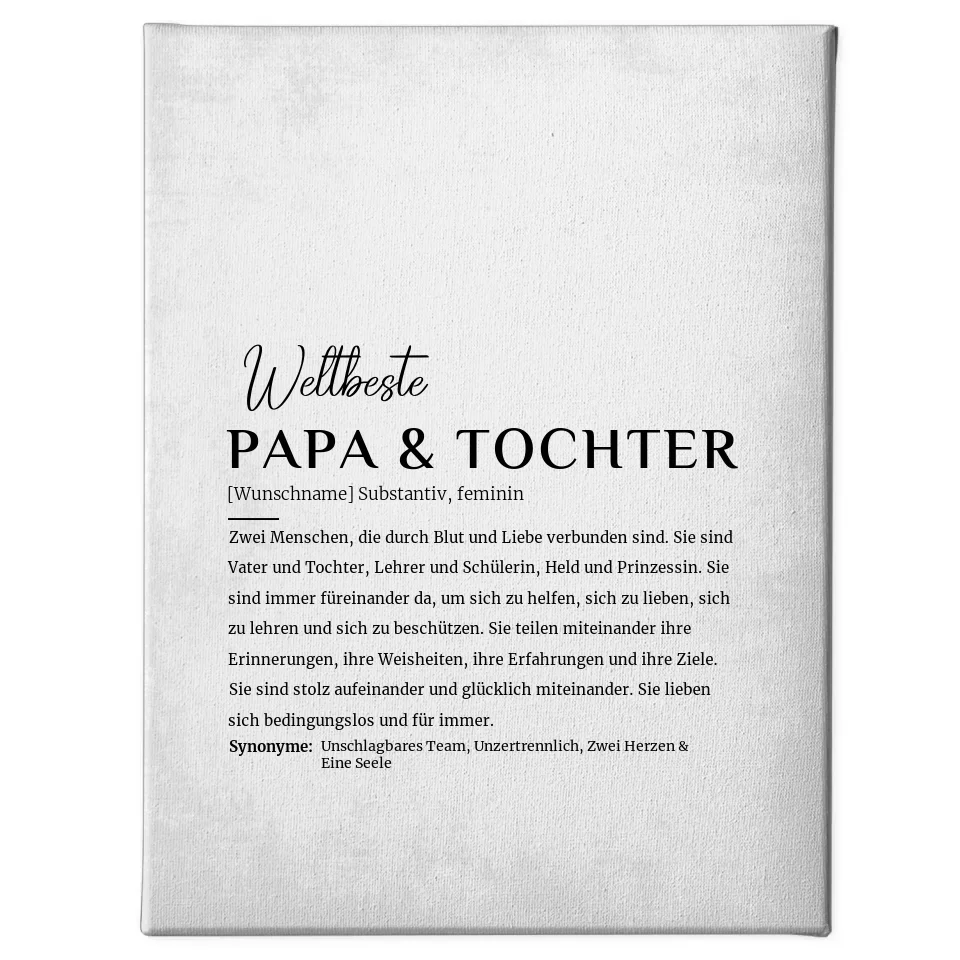 Personalisierte Leinwand Papa Tochter Grau Vintage mit Name und Definition