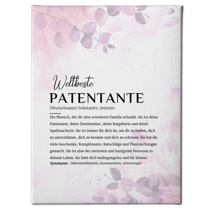 Personalisierte Leinwand Definition Patentante Pink Rosa Floral