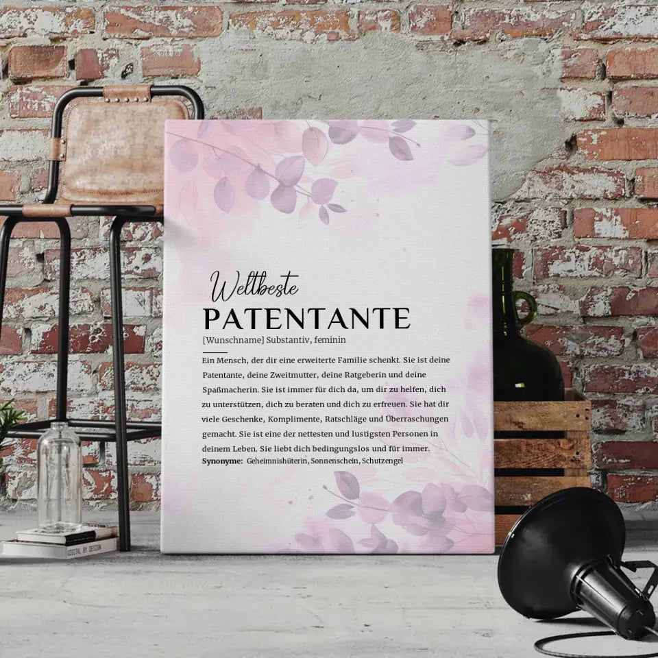 Personalisierte Leinwand Definition Patentante Pink Rosa Floral