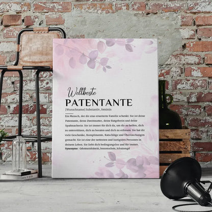 Personalisierte Leinwand Definition Patentante Pink Rosa Floral