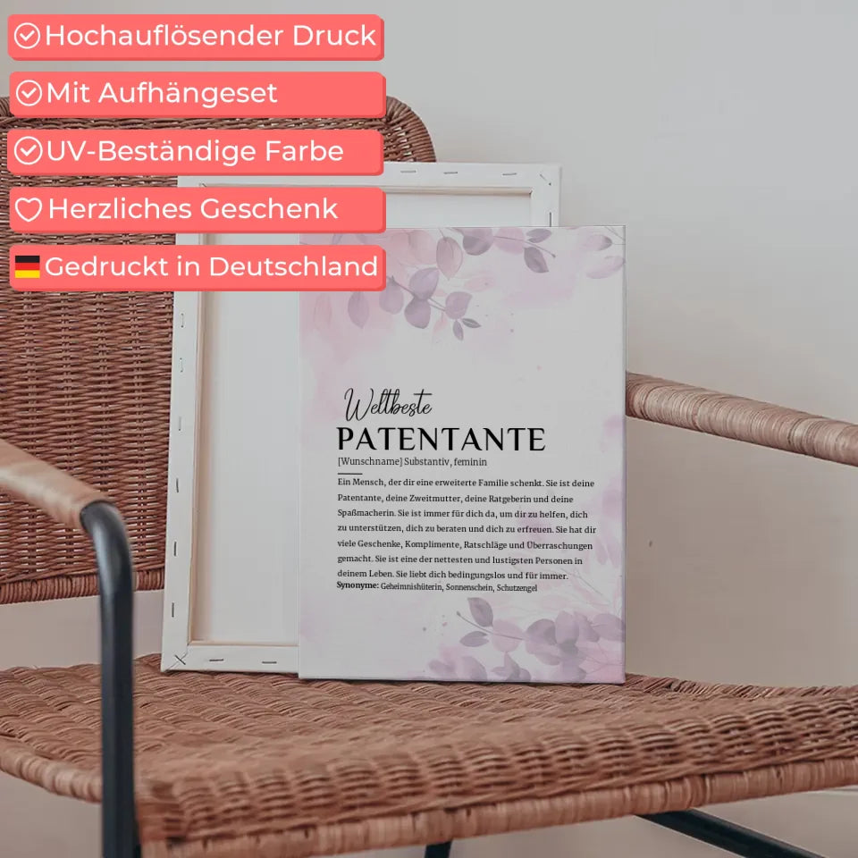 Personalisierte Leinwand Definition Patentante Pink Rosa Floral