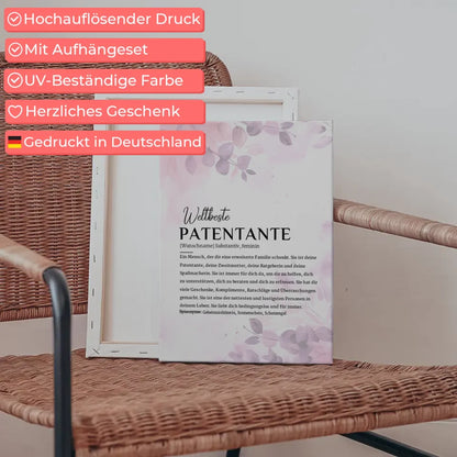 Personalisierte Leinwand Definition Patentante Pink Rosa Floral