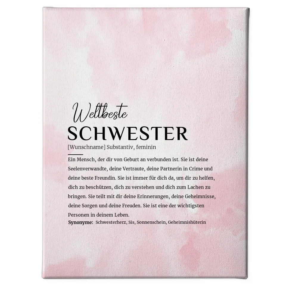 Personalisierte Leinwand Definition Schwester Rosa Aquarell mit Name