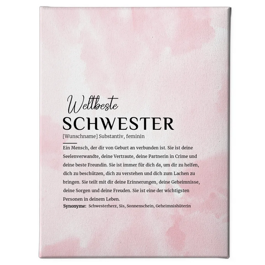 Personalisierte Leinwand Definition Schwester Rosa Aquarell mit Name 1
