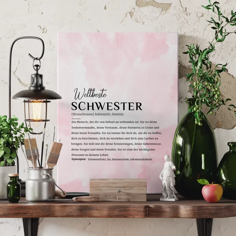 Personalisierte Leinwand Definition Schwester Rosa Aquarell mit Name