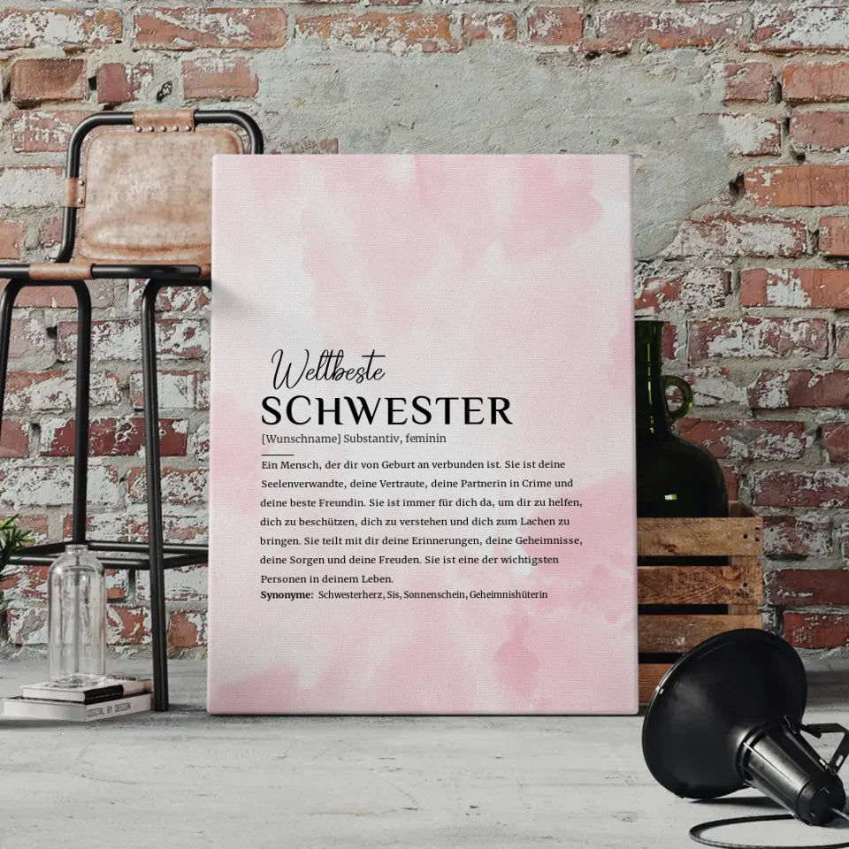 Personalisierte Leinwand Definition Schwester Rosa Aquarell mit Name