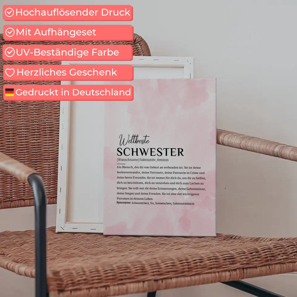 Personalisierte Leinwand Definition Schwester Rosa Aquarell mit Name