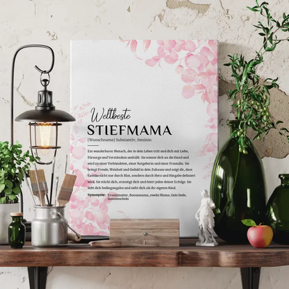 Personalisierte Leinwand Definition Stiefmama Rosa Floral mit Name 3