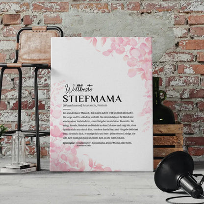 Personalisierte Leinwand Definition Stiefmama Rosa Floral mit Name 4
