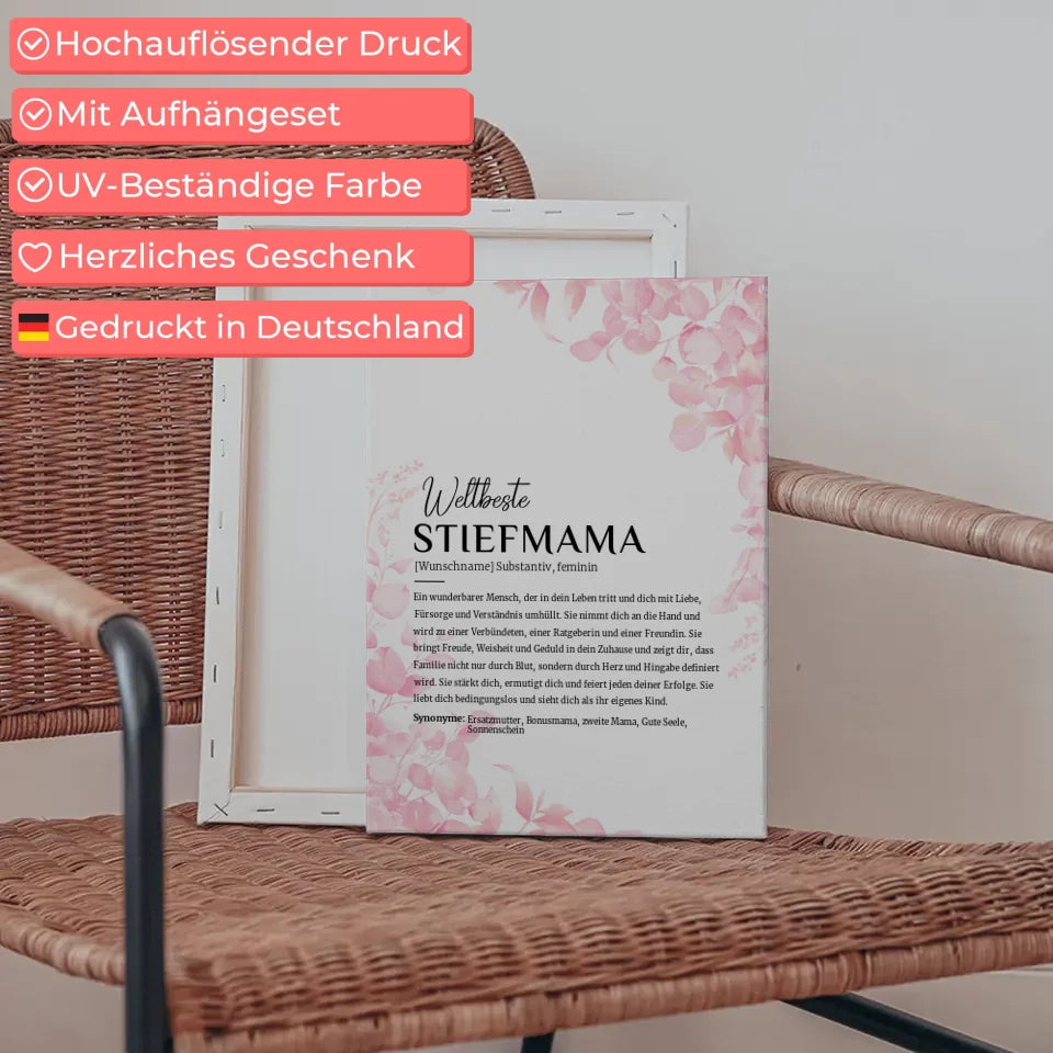 Personalisierte Leinwand Definition Stiefmama Rosa Floral mit Name 5
