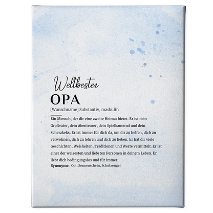 Personalisiertes Leinwandbild Definition Opa Farbspritzer Blau