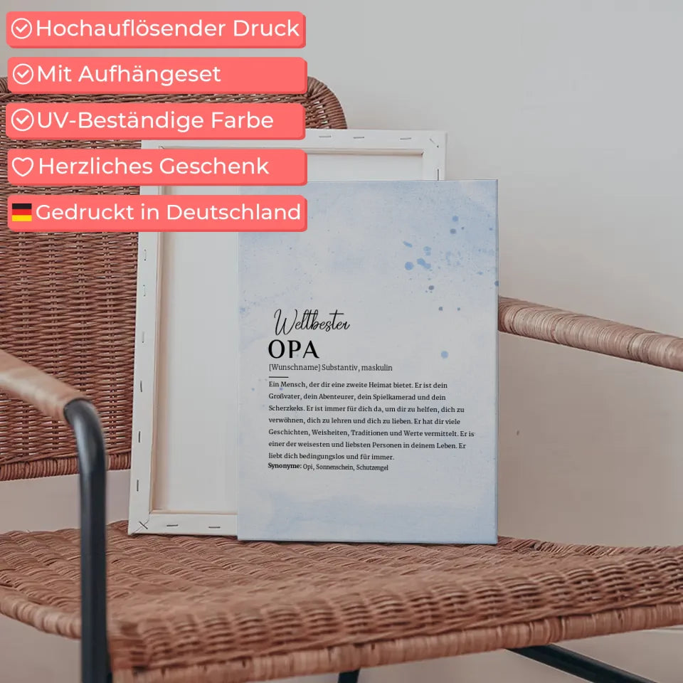 Personalisiertes Leinwandbild Definition Opa Farbspritzer Blau