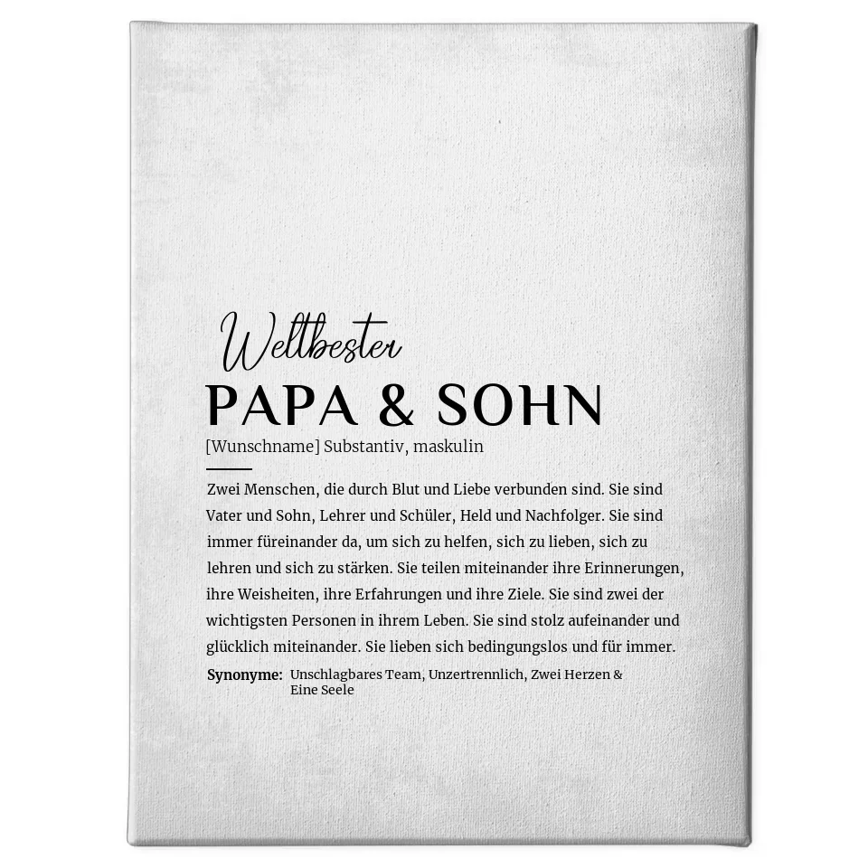 Personalisierte Leinwand Definition Papa & Sohn Grau Vintage