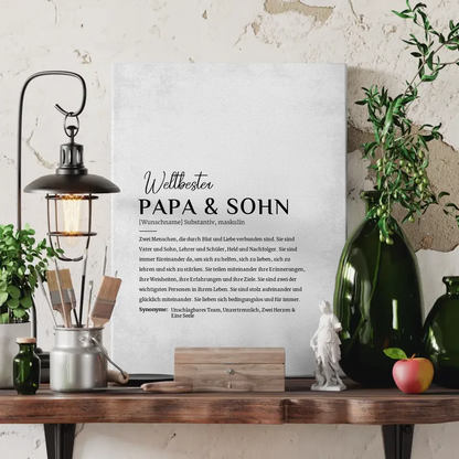 Personalisierte Leinwand Definition Papa & Sohn Grau Vintage