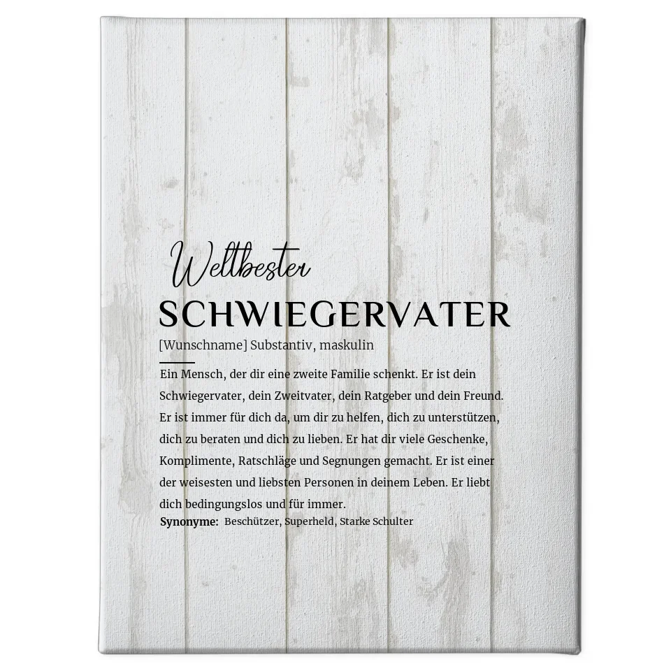 Personalisierte Leinwand Schwiegervater Holzstil Weiß mit Name