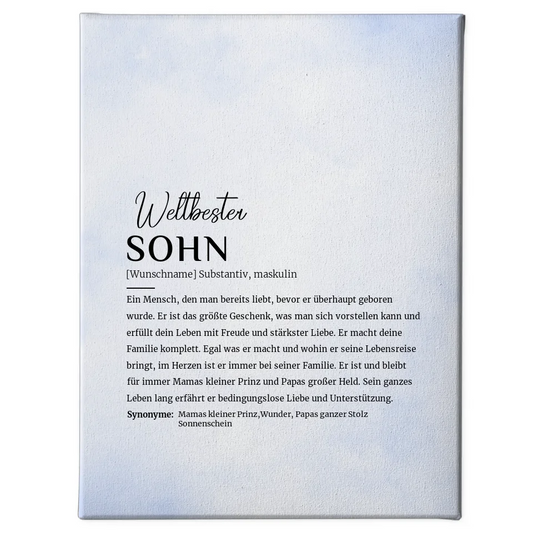 Personalisierte Leinwand Definition Sohn Wasserfarben Stil Hellblau mit Name 1