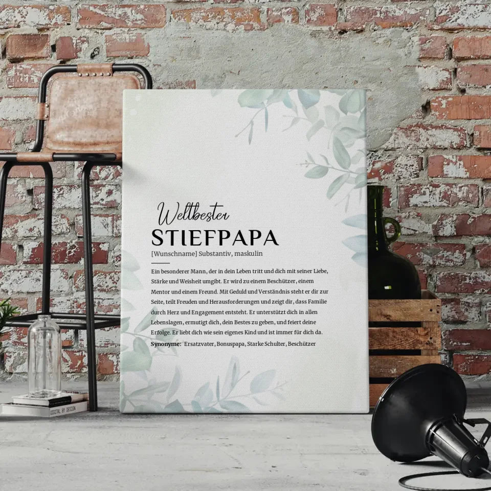 Personalisierte Leinwand Definition Stiefpapa Eukalyptus Stil