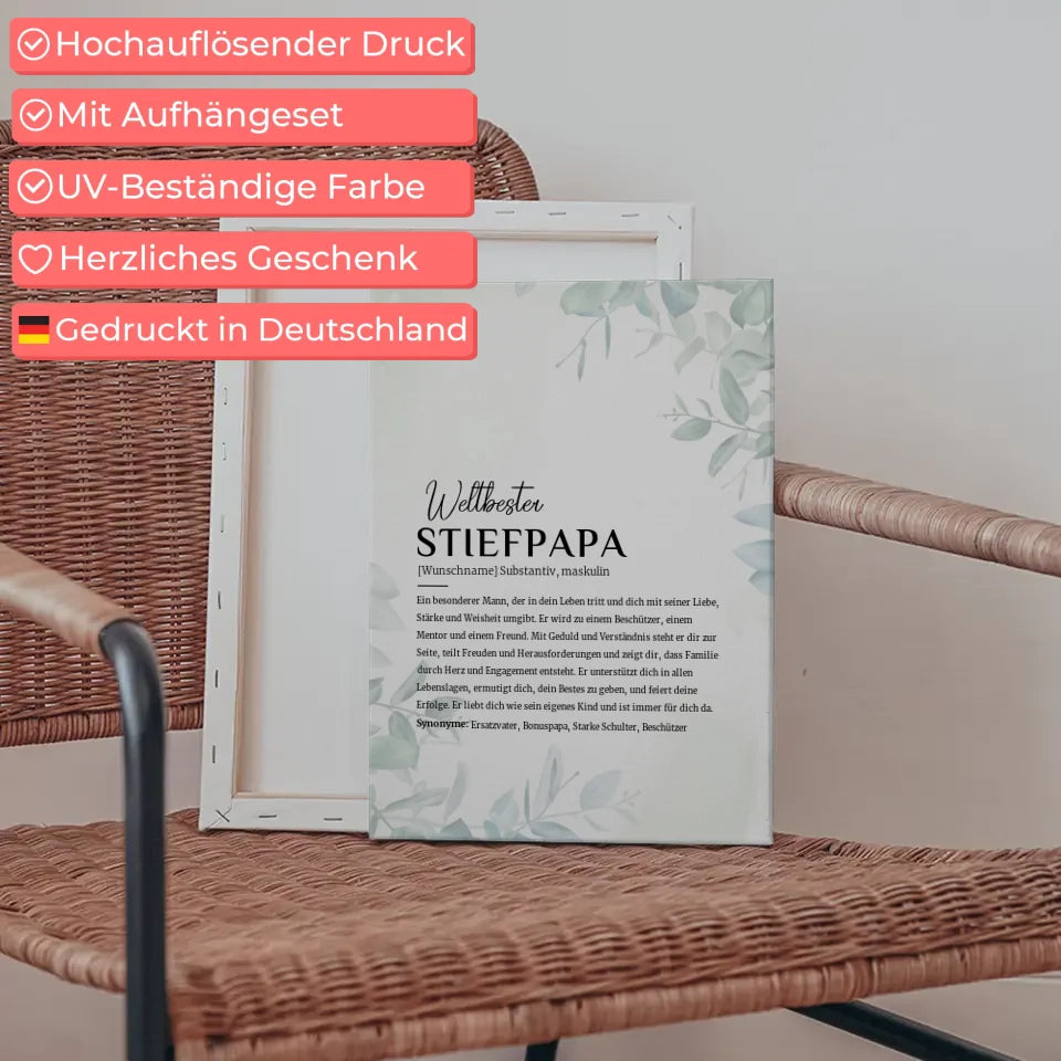 Personalisierte Leinwand Definition Stiefpapa Eukalyptus Stil