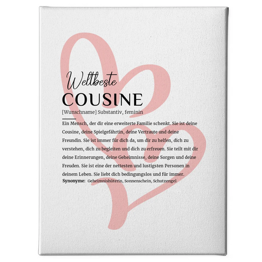 Personalisierte Leinwand Definition Cousine mit Name Zwei Herzen 1