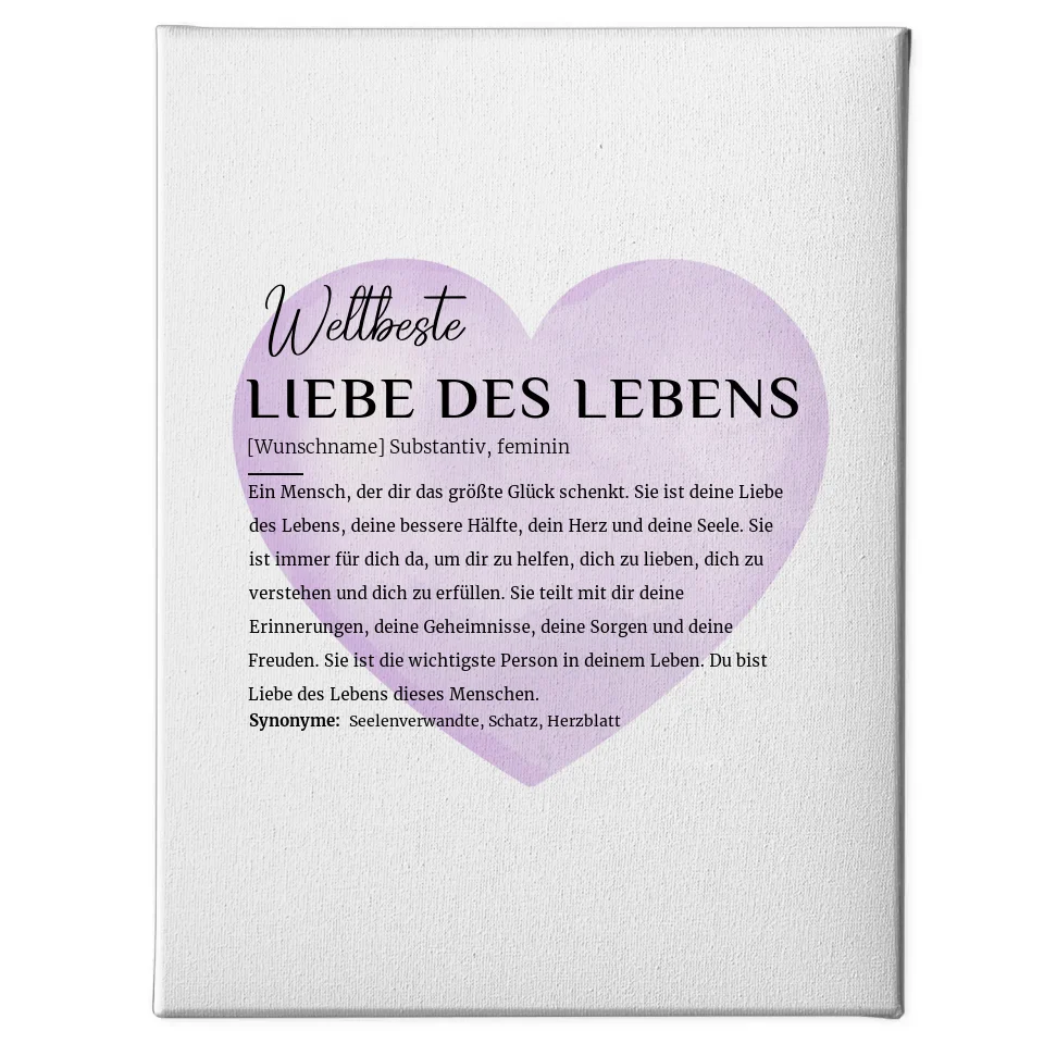 Personalisiertes Leinwand Poster Definition Liebe des Lebens Violett 1